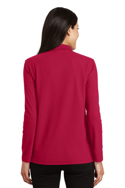 Custom Embroidered Port Authority Women's Silk Touch Long Sleeve Polo.  L500LS,Red