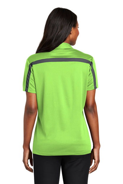 Custom Embroidered Port Authority Women's Silk Touch Performance Colorblock Stripe Polo. L547,Lime/ Steel Grey