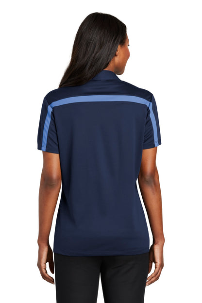 Custom Embroidered Port Authority Women's Silk Touch Performance Colorblock Stripe Polo. L547,Navy/ Carolina Blue