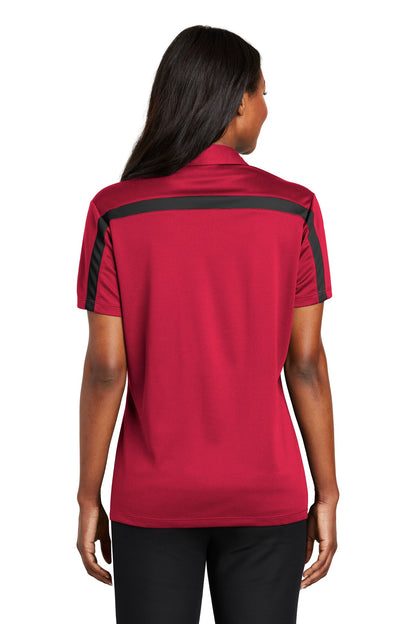 Custom Embroidered Port Authority Women's Silk Touch Performance Colorblock Stripe Polo. L547,Red/ Black