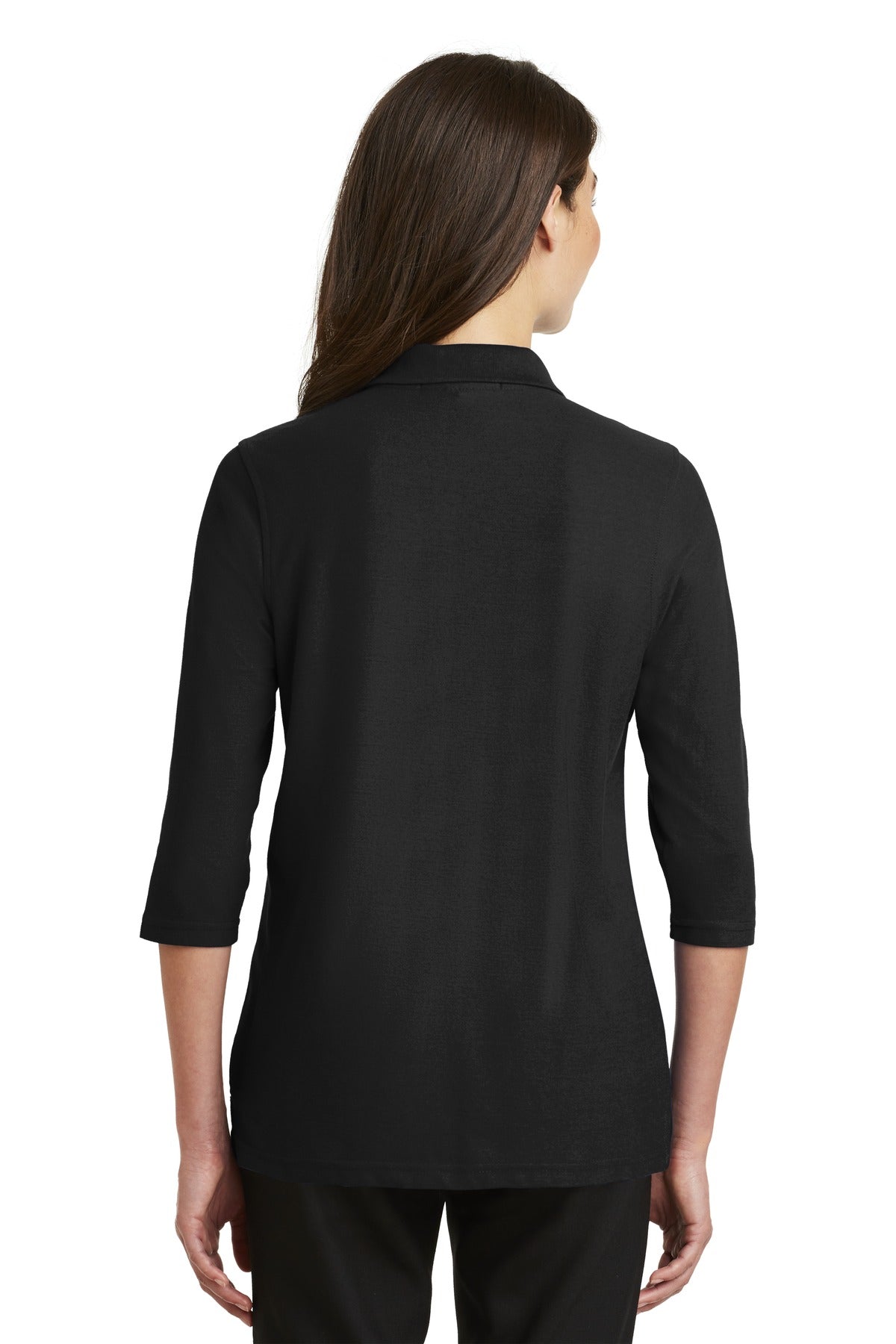 Custom Embroidered Port Authority Women's Silk Touch 3/4-Sleeve Polo. L562,Black