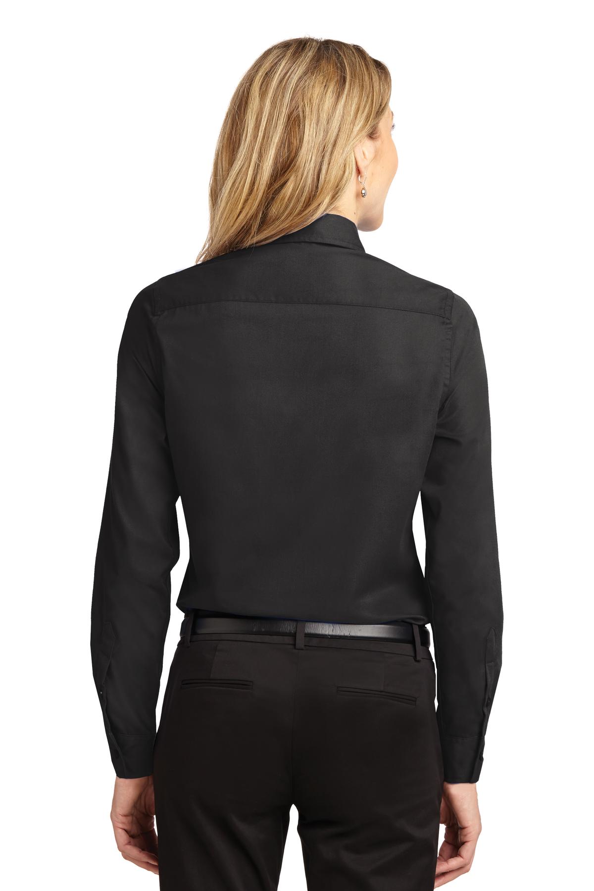 Custom Embroidered Port Authority Women's Long Sleeve Easy Care Shirt.  L608,Black/ Light Stone