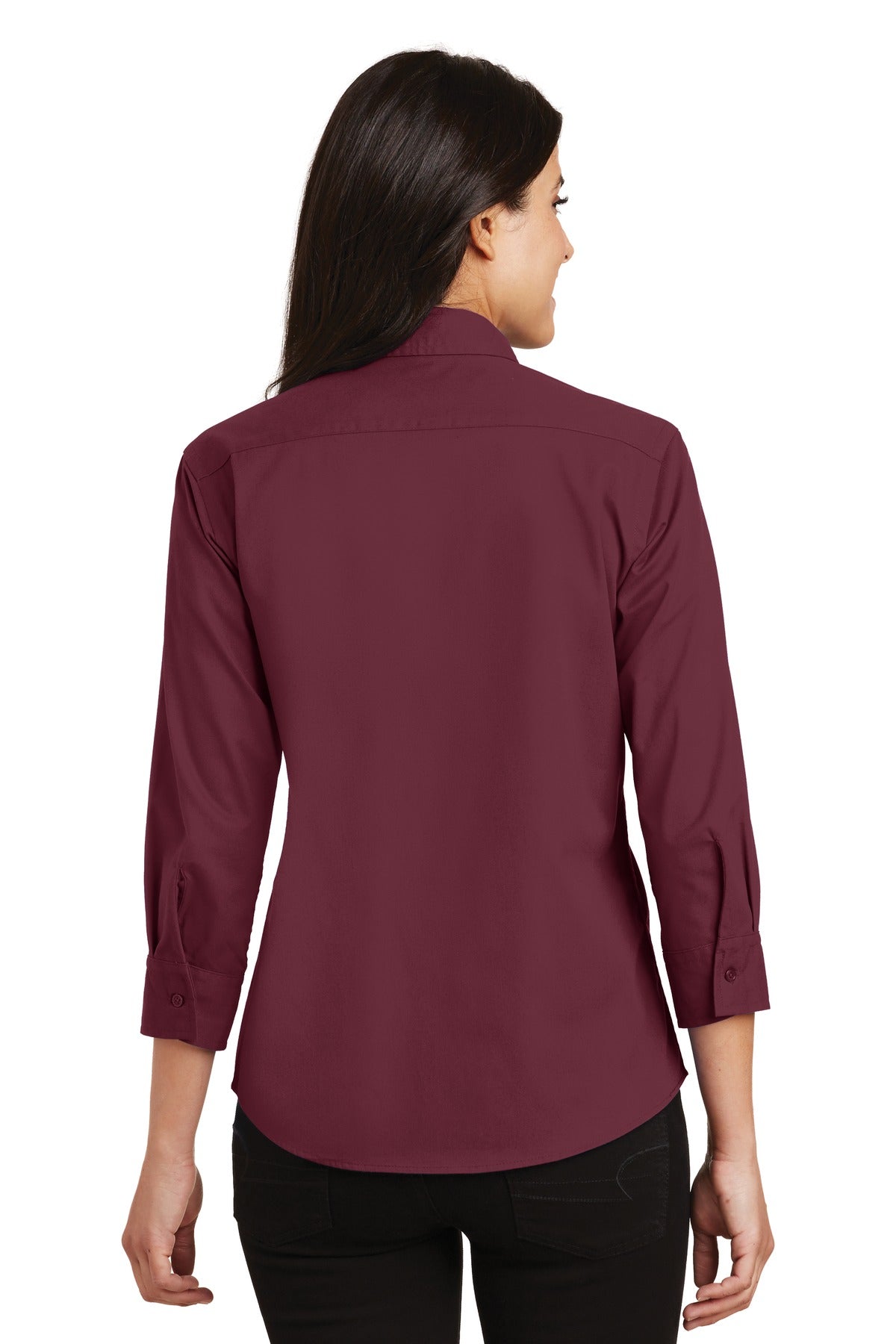 Custom Embroidered Port Authority Women's 3/4-Sleeve Easy Care Shirt. L612,Burgundy