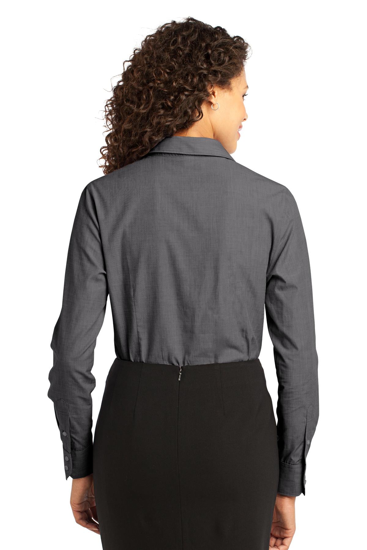 Custom Embroidered Port Authority Women's Crosshatch Easy Care Shirt. L640,Soft Black
