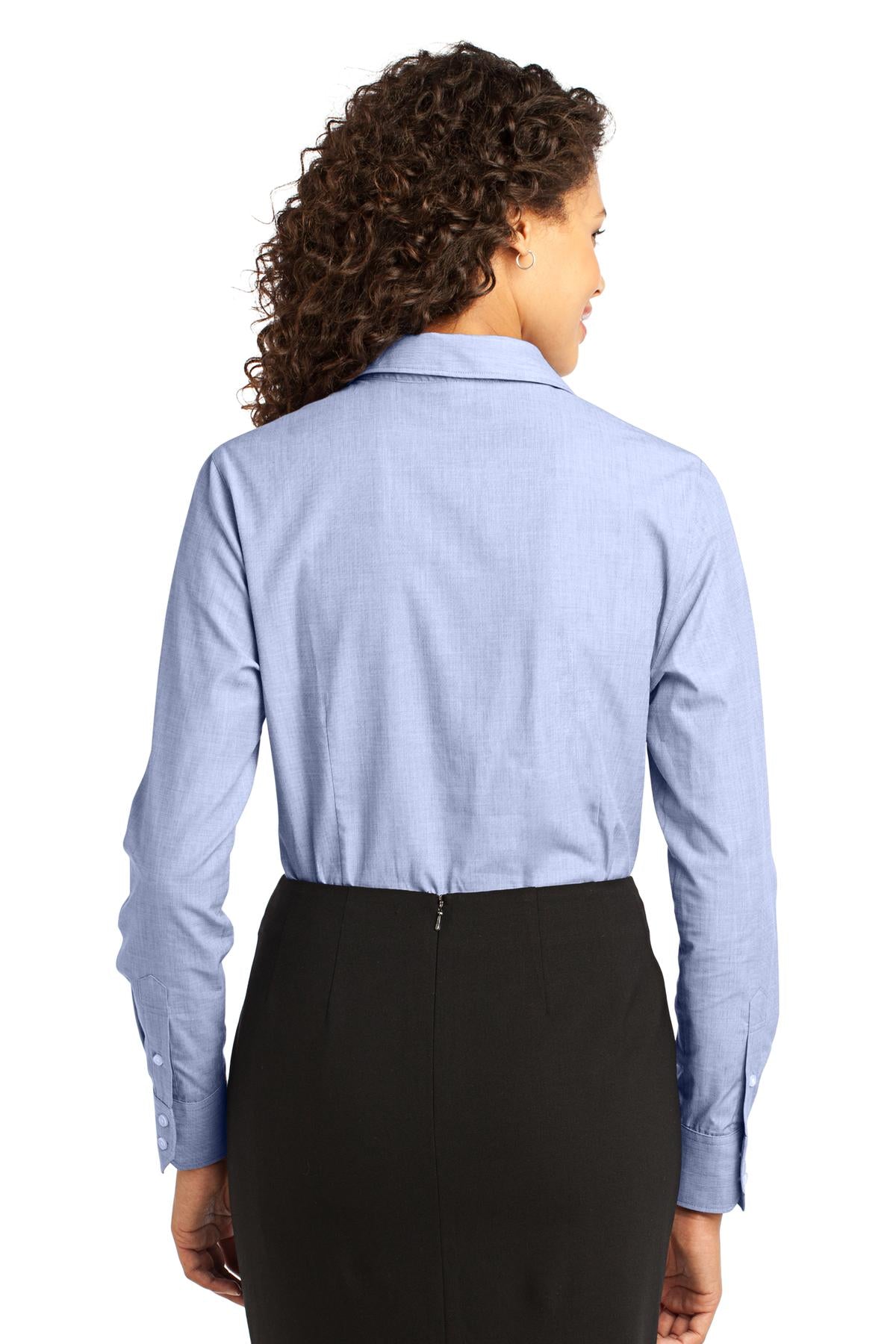 Custom Embroidered Port Authority Women's Crosshatch Easy Care Shirt. L640,Chambray Blue