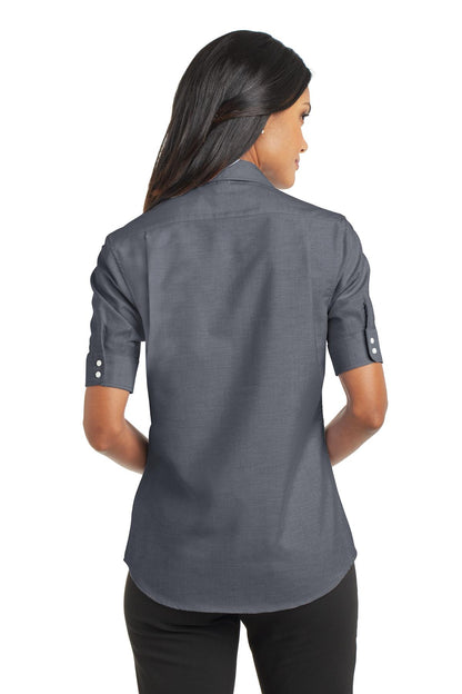Custom Embroidered Port Authority Women's Short Sleeve SuperPro Oxford Shirt. L659,Black