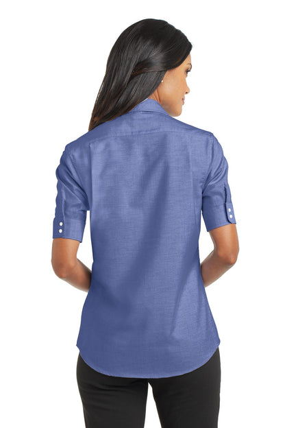 Custom Embroidered Port Authority Women's Short Sleeve SuperPro Oxford Shirt. L659,Navy