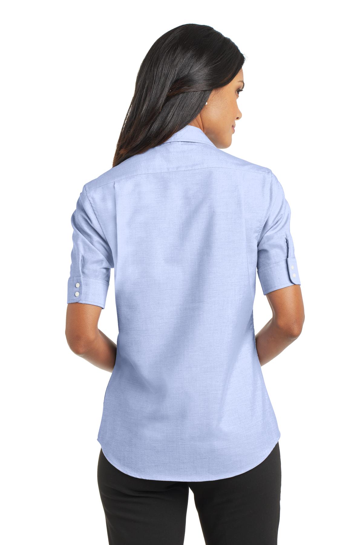 Custom Embroidered Port Authority Women's Short Sleeve SuperPro Oxford Shirt. L659,Oxford Blue
