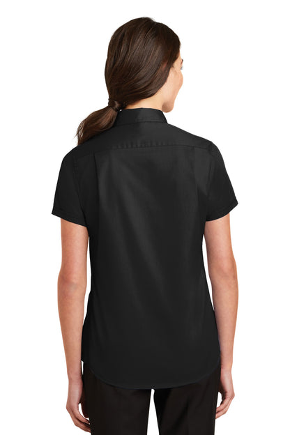 Custom Embroidered Port Authority Women's Short Sleeve SuperPro Twill Shirt. L664,Black