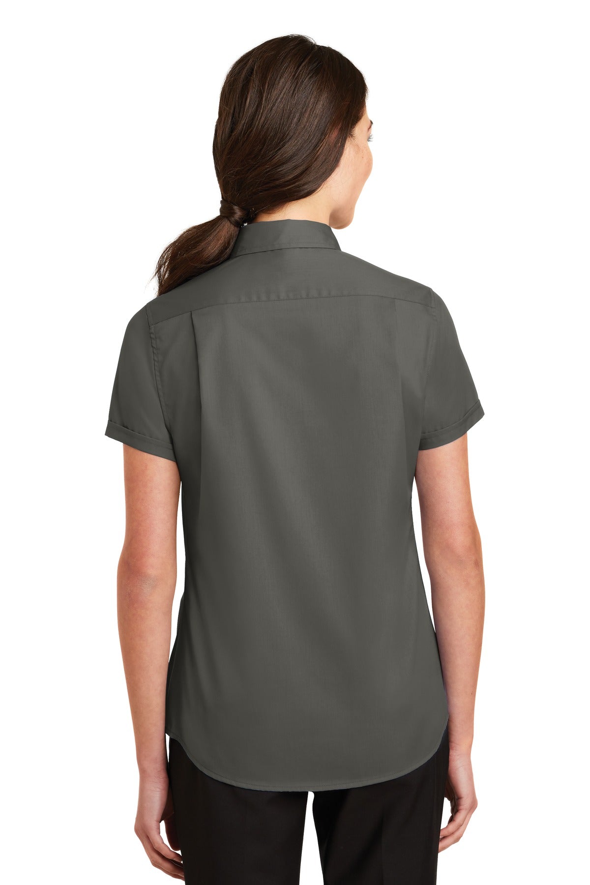 Custom Embroidered Port Authority Women's Short Sleeve SuperPro Twill Shirt. L664,Sterling Grey