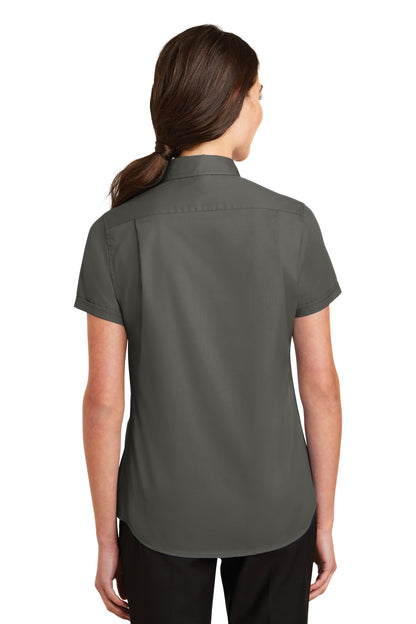 Custom Embroidered Port Authority Women's Short Sleeve SuperPro Twill Shirt. L664,Sterling Grey