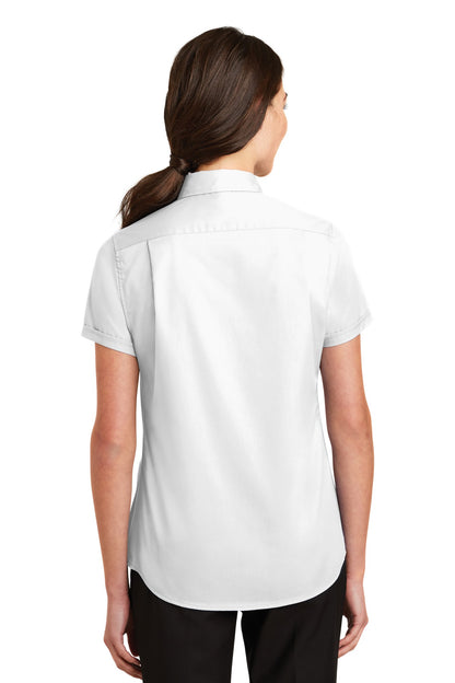 Custom Embroidered Port Authority Women's Short Sleeve SuperPro Twill Shirt. L664,White