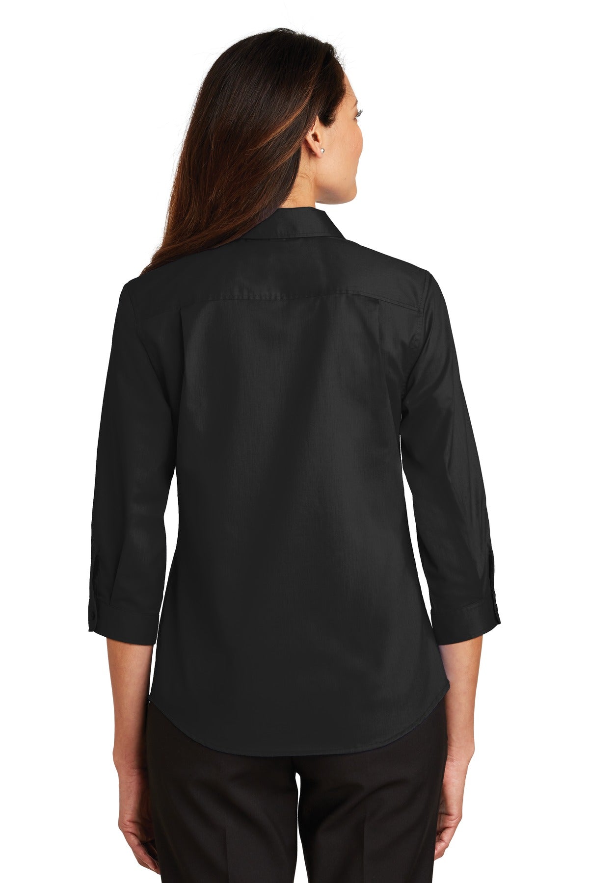 Custom Embroidered Port Authority Women's 3/4-Sleeve SuperPro Twill Shirt. L665,Black