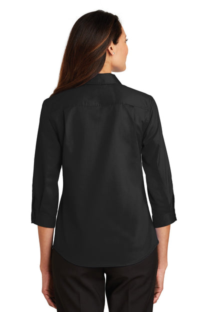 Custom Embroidered Port Authority Women's 3/4-Sleeve SuperPro Twill Shirt. L665,Black
