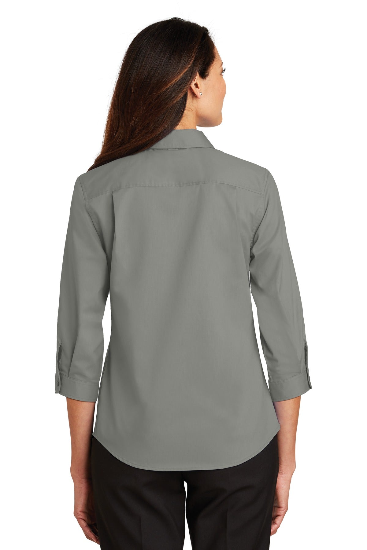 Custom Embroidered Port Authority Women's 3/4-Sleeve SuperPro Twill Shirt. L665,Monument Grey