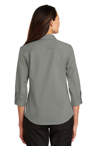 Custom Embroidered Port Authority Women's 3/4-Sleeve SuperPro Twill Shirt. L665,Monument Grey