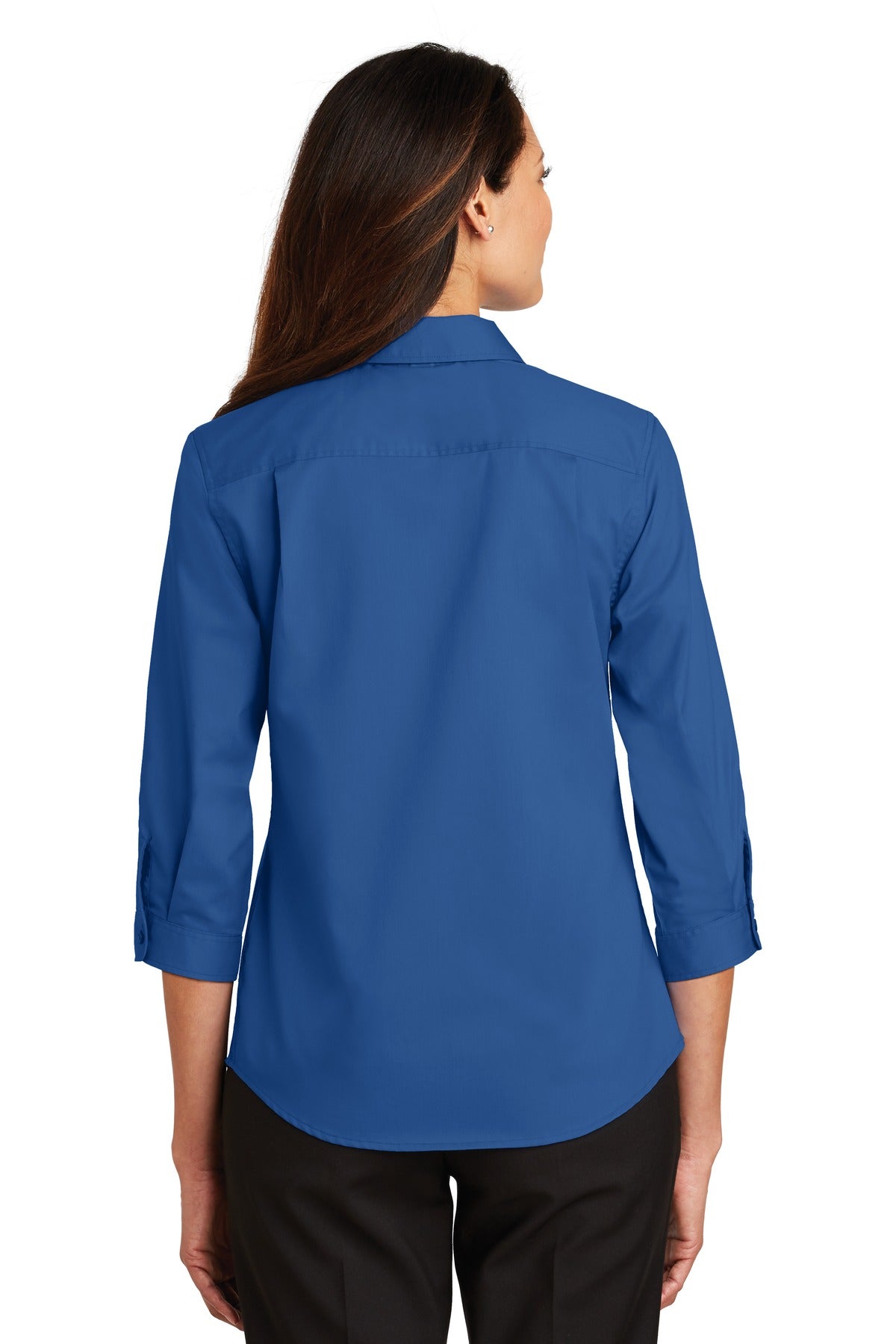 Custom Embroidered Port Authority Women's 3/4-Sleeve SuperPro Twill Shirt. L665,True Blue