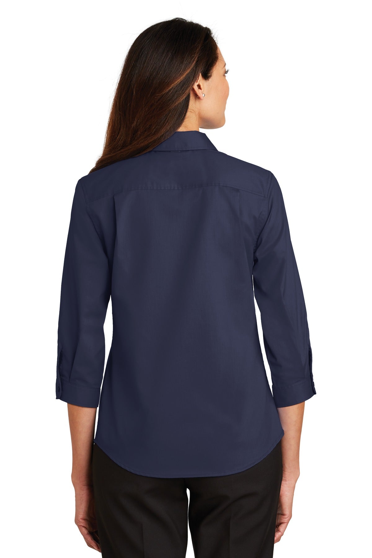 Custom Embroidered Port Authority Women's 3/4-Sleeve SuperPro Twill Shirt. L665,True Navy