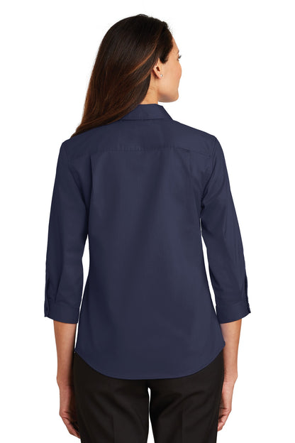 Custom Embroidered Port Authority Women's 3/4-Sleeve SuperPro Twill Shirt. L665,True Navy