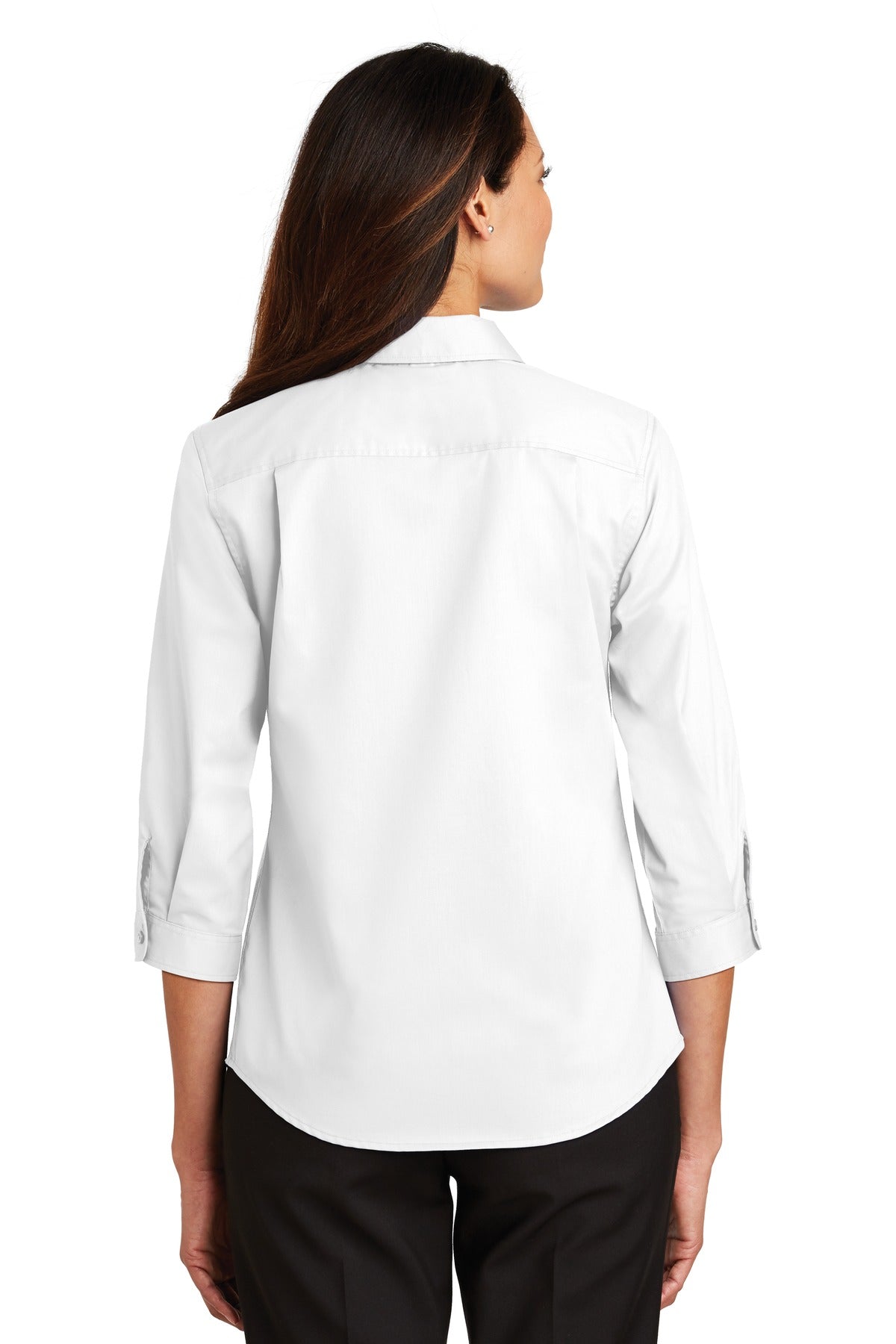 Custom Embroidered Port Authority Women's 3/4-Sleeve SuperPro Twill Shirt. L665,White