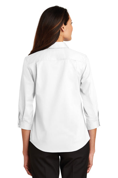 Custom Embroidered Port Authority Women's 3/4-Sleeve SuperPro Twill Shirt. L665,White