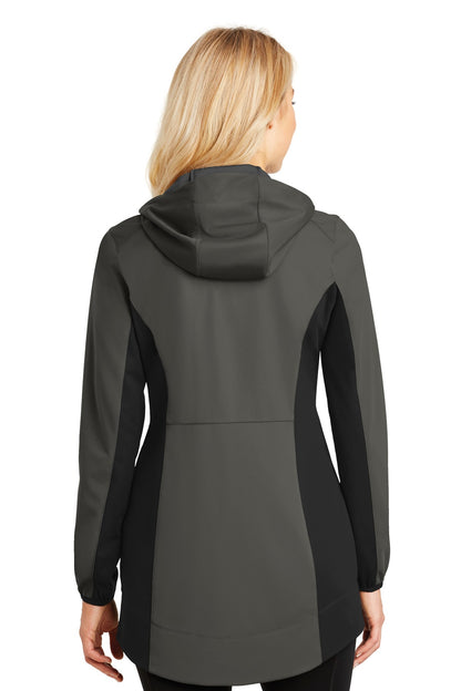 Custom Embroidered Port Authority Women's Active Hooded Soft Shell Jacket. L719,Grey Steel/ Deep Black