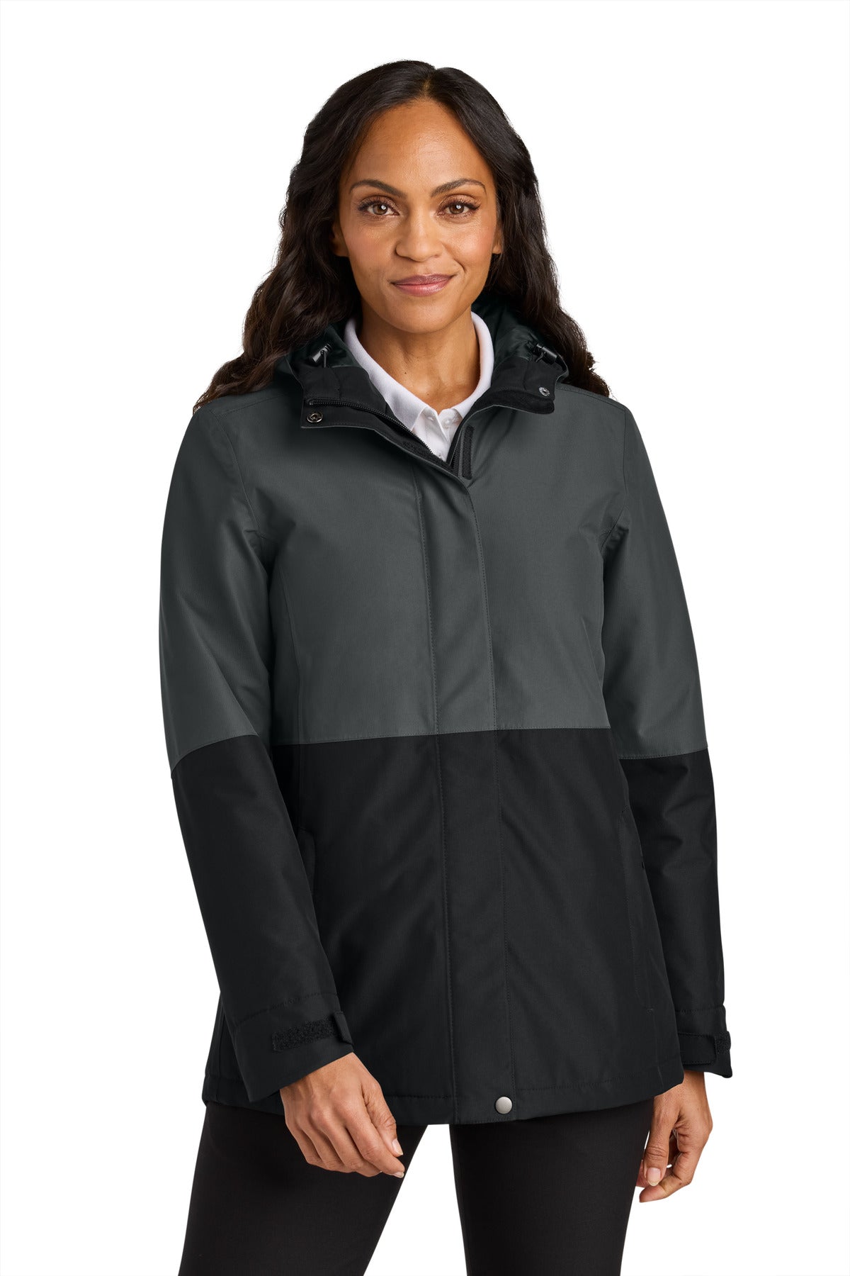 Custom Embroidered Port Authority Outerwear in Grey Steel/ Deep Black