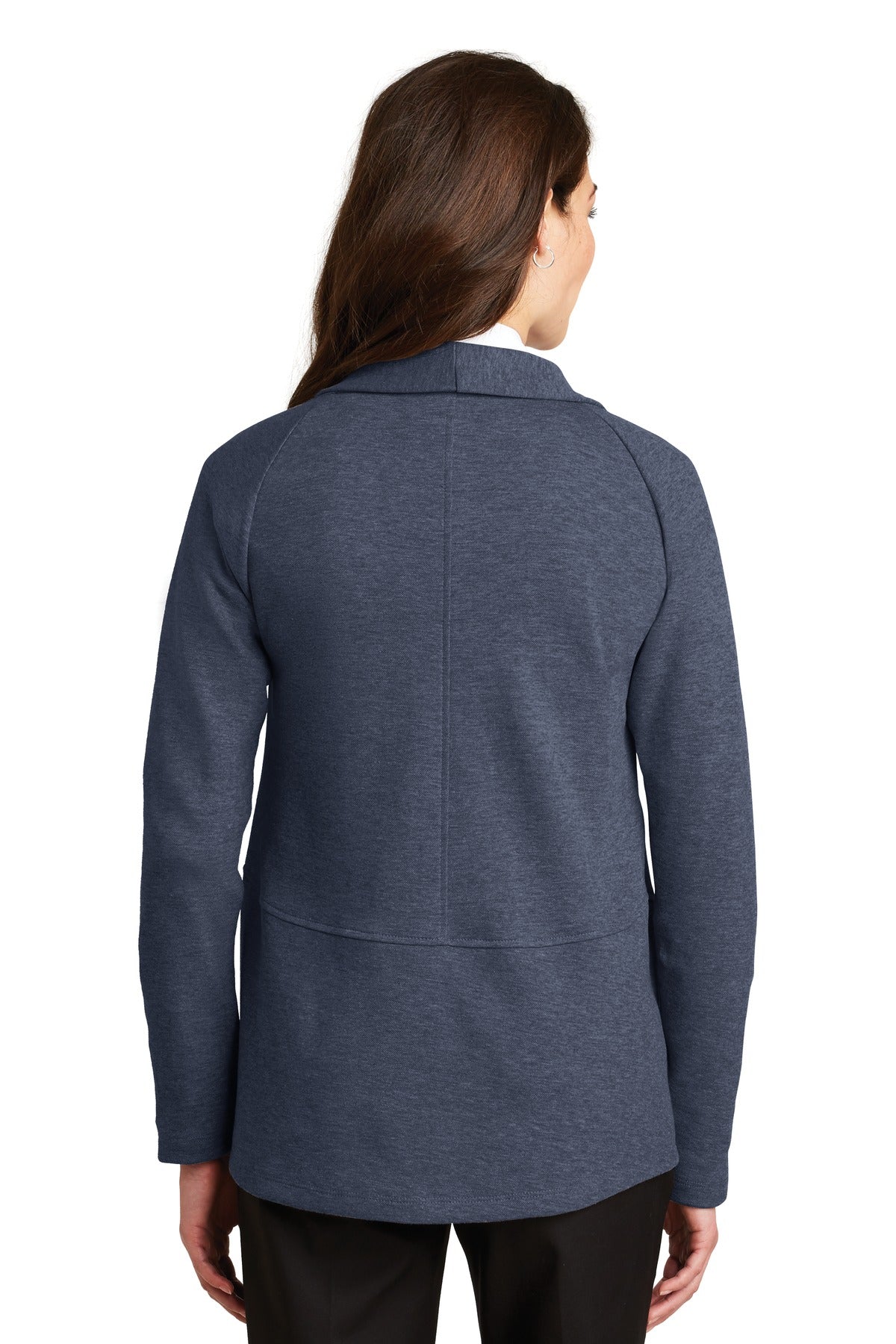 Custom Embroidered Port Authority Women's Interlock Cardigan. L807,Estate Blue Heather/ Charcoal Heather