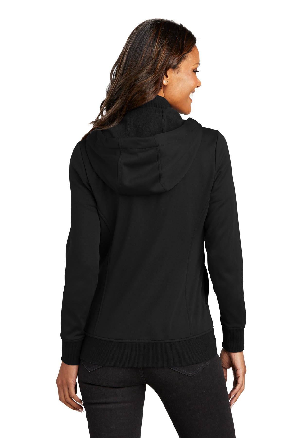 Custom Embroidered Port Authority Women's Smooth Fleece Hooded Jacket L814,Deep Black