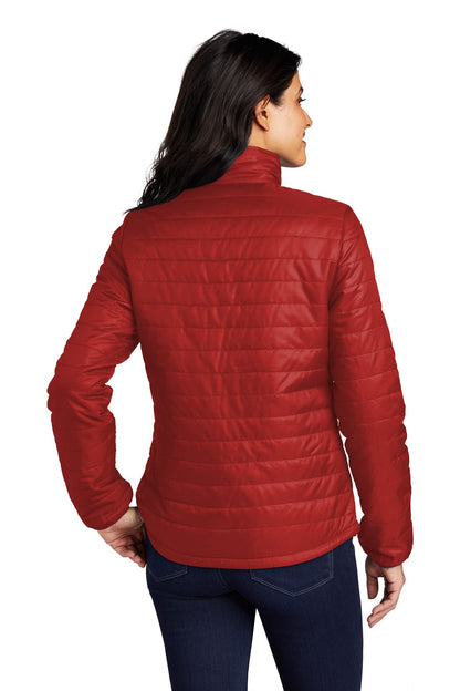 Custom Embroidered Port Authority Women's Packable Puffy Jacket L850,Fire Red/ Graphite