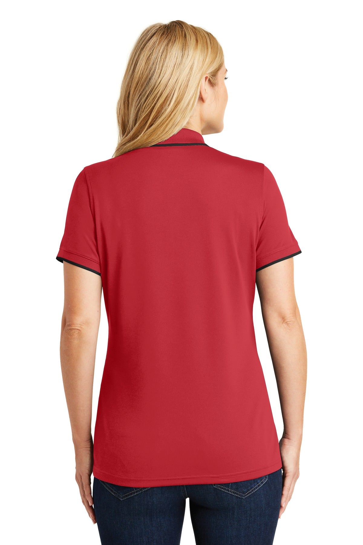 Custom Embroidered Port Authority Women's Dry Zone UV Micro-Mesh Tipped Polo. LK111,Rich Red/ Deep Black