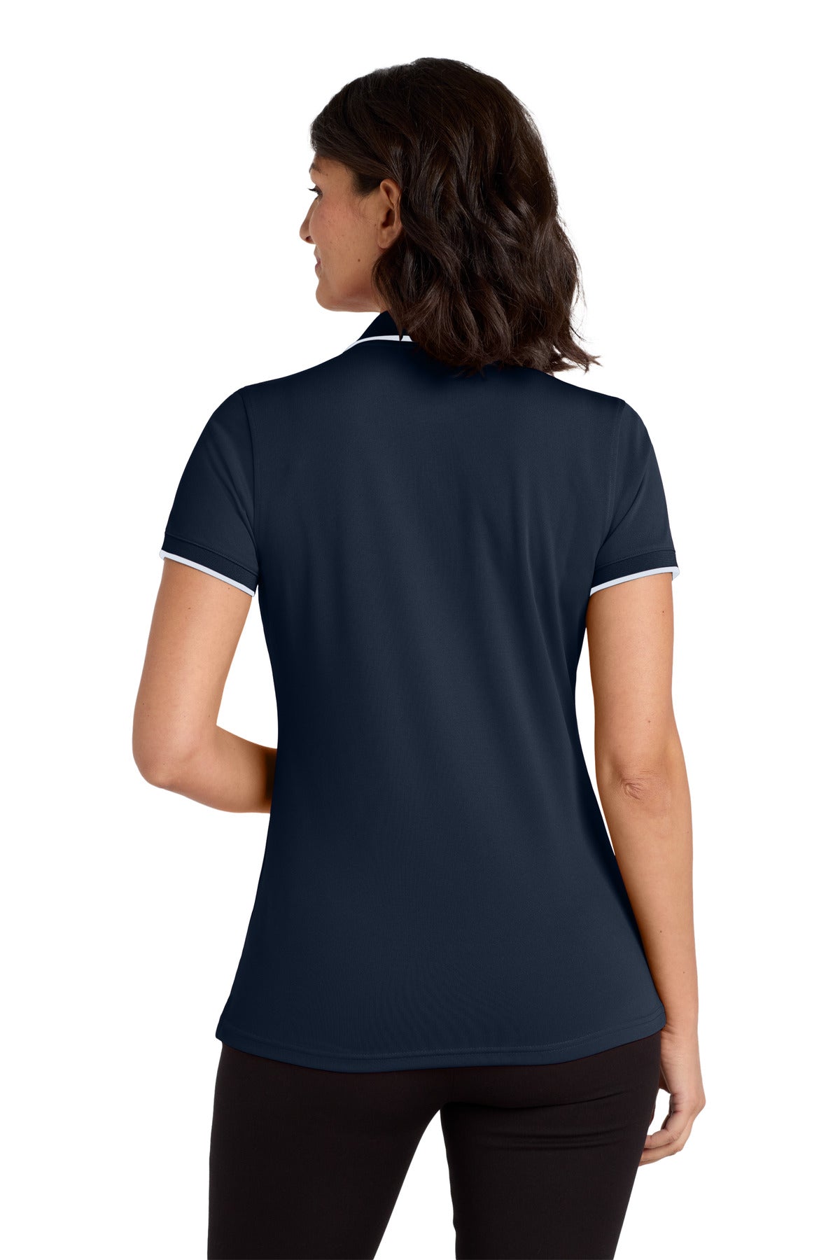 Custom Embroidered Port Authority Women's Dry Zone UV Micro-Mesh Tipped Polo. LK111,River Blue Navy/ White