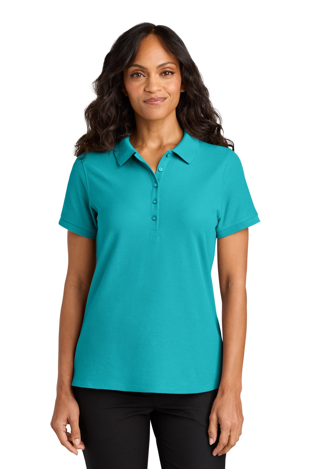 Custom Embroidered Port Authority Polos in Aquamarine