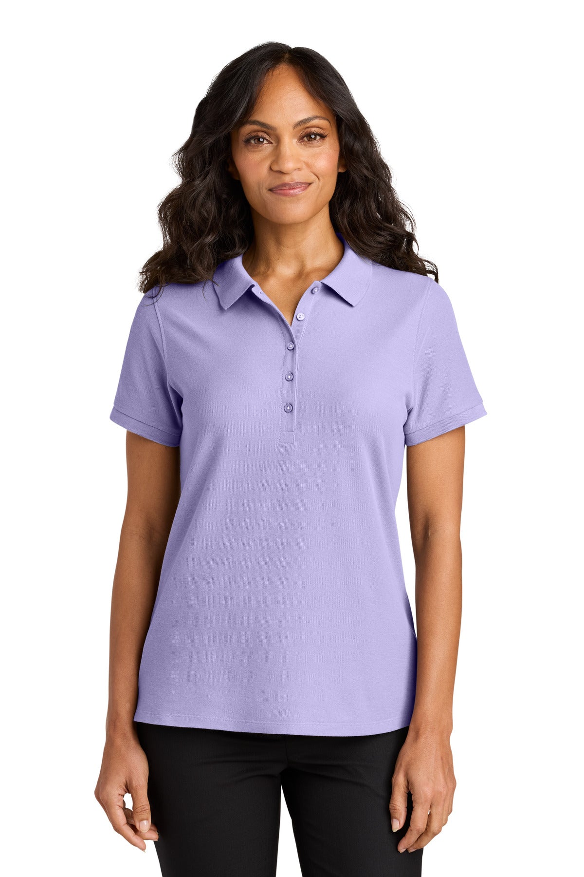 Custom Embroidered Port Authority Polos in Bright Lavender