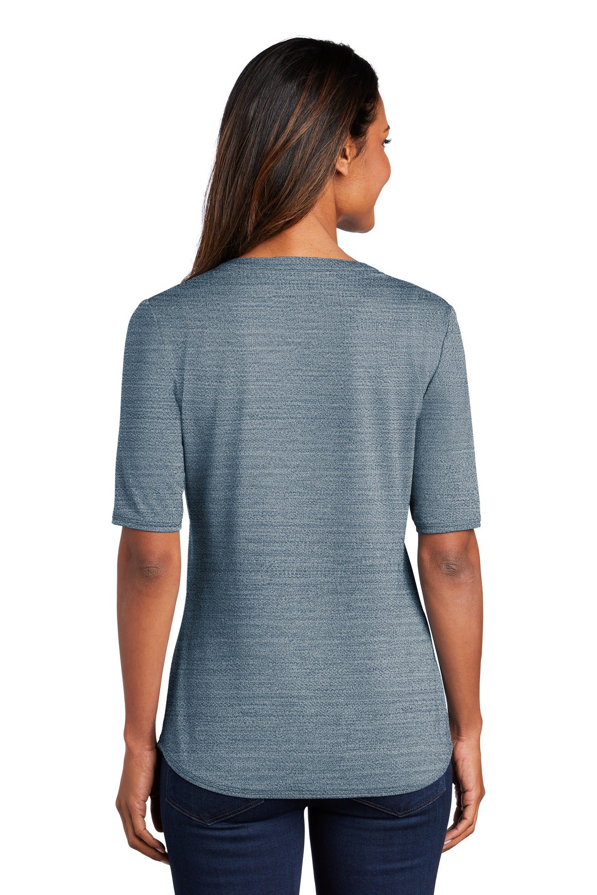Custom Embroidered Port Authority  Women's Stretch Heather Open Neck Top  LK583,Regatta Blue/ Gusty Grey