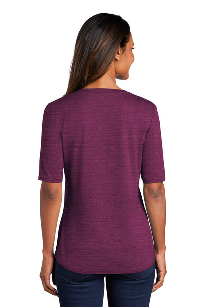 Custom Embroidered Port Authority  Women's Stretch Heather Open Neck Top  LK583,Violet Purple/ Black