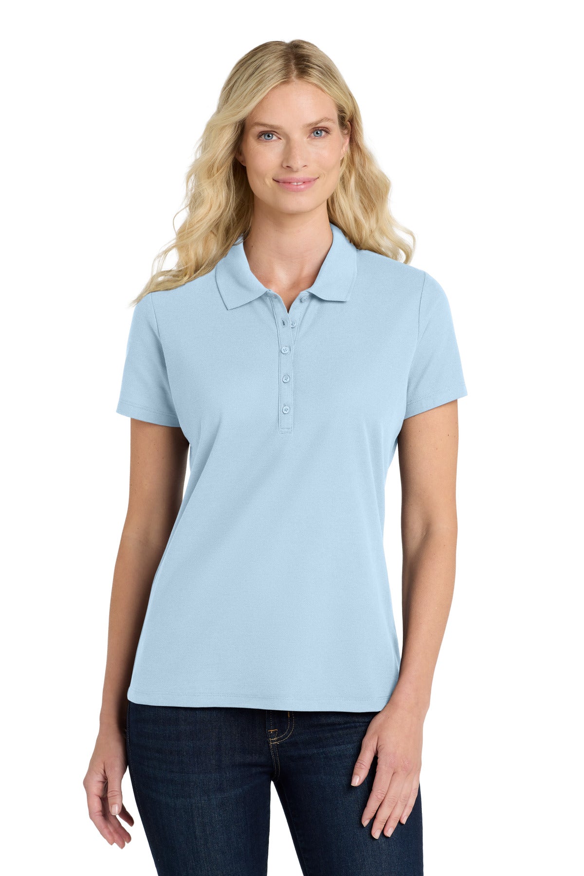 Custom Embroidered Port Authority Polos in Cloud Blue
