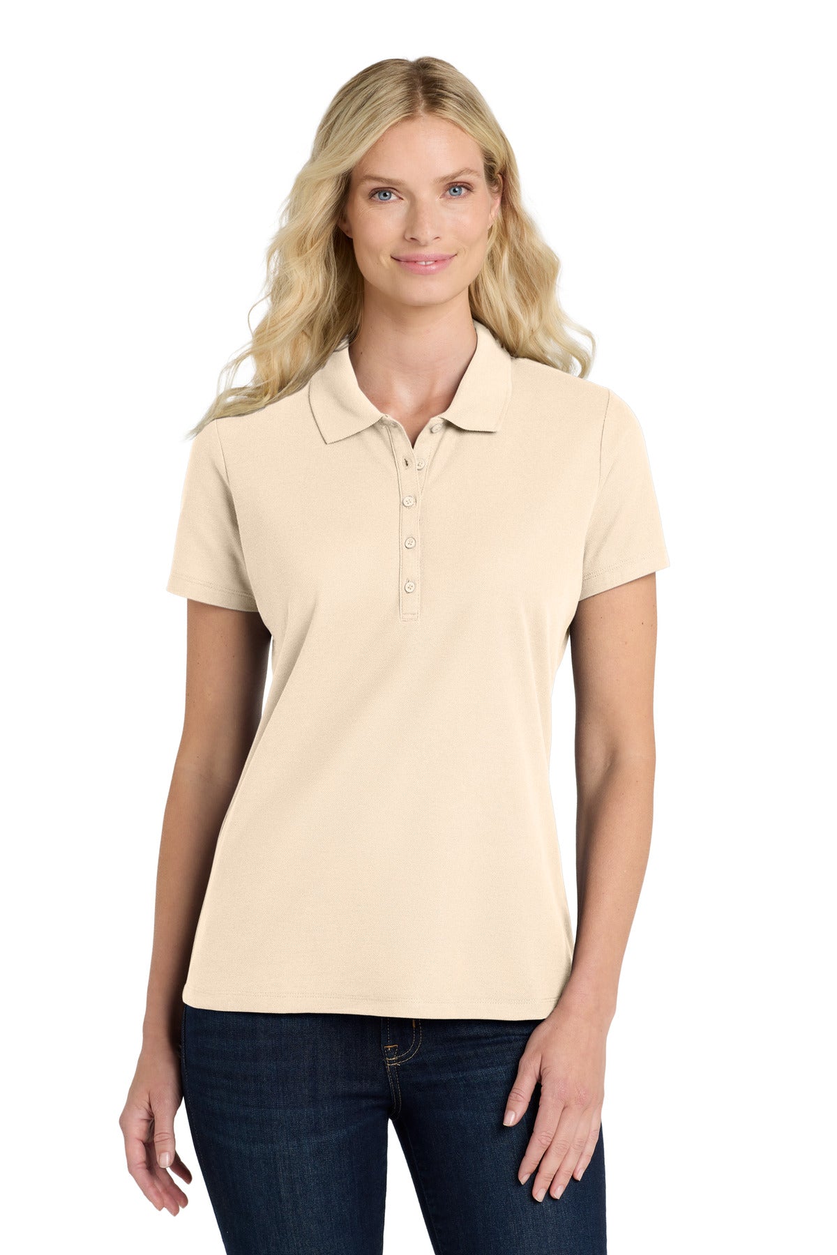 Custom Embroidered Port Authority Polos in Ecru