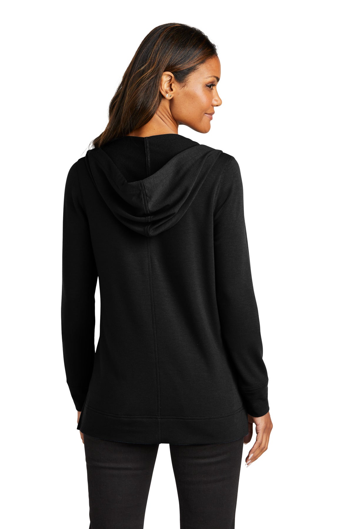 Custom Embroidered Port Authority Women's Microterry Pullover Hoodie LK826,Deep Black