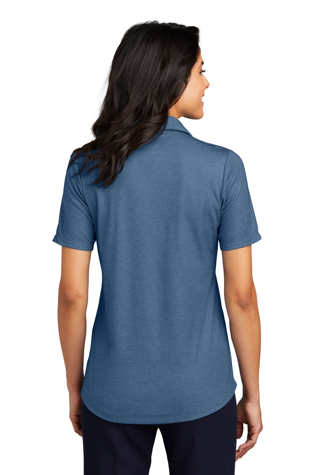 Custom Embroidered Port Authority Women's Fine Pique Blend Polo LK830,Aegean Blue Heather