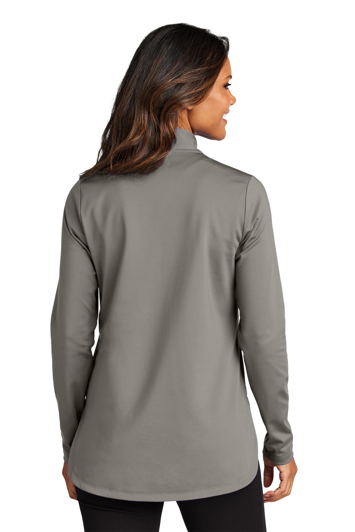 Custom Embroidered Port Authority Women's C-FREE Double Knit 1/4-Zip LK880,Smoke Grey