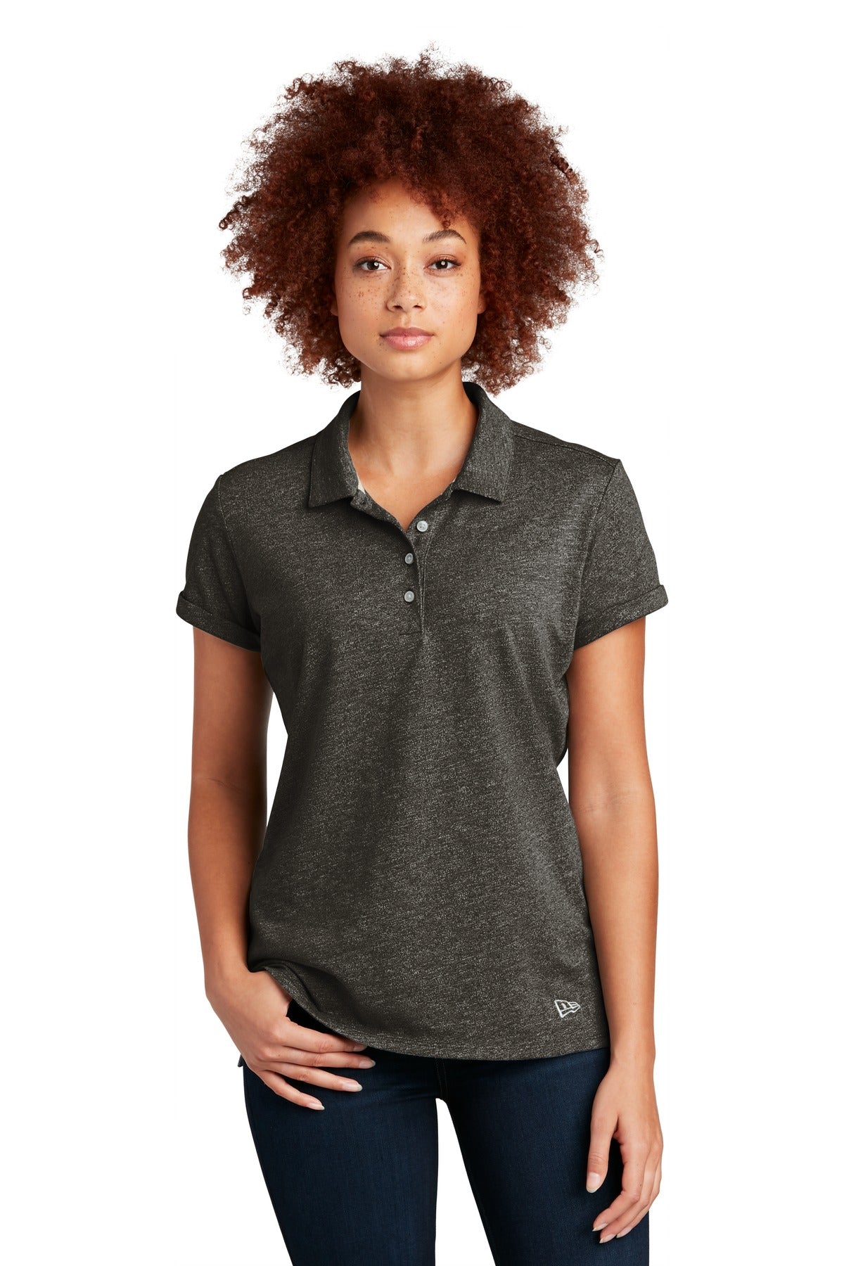 Custom Embroidered New Era Polos/Knits in Black Twist