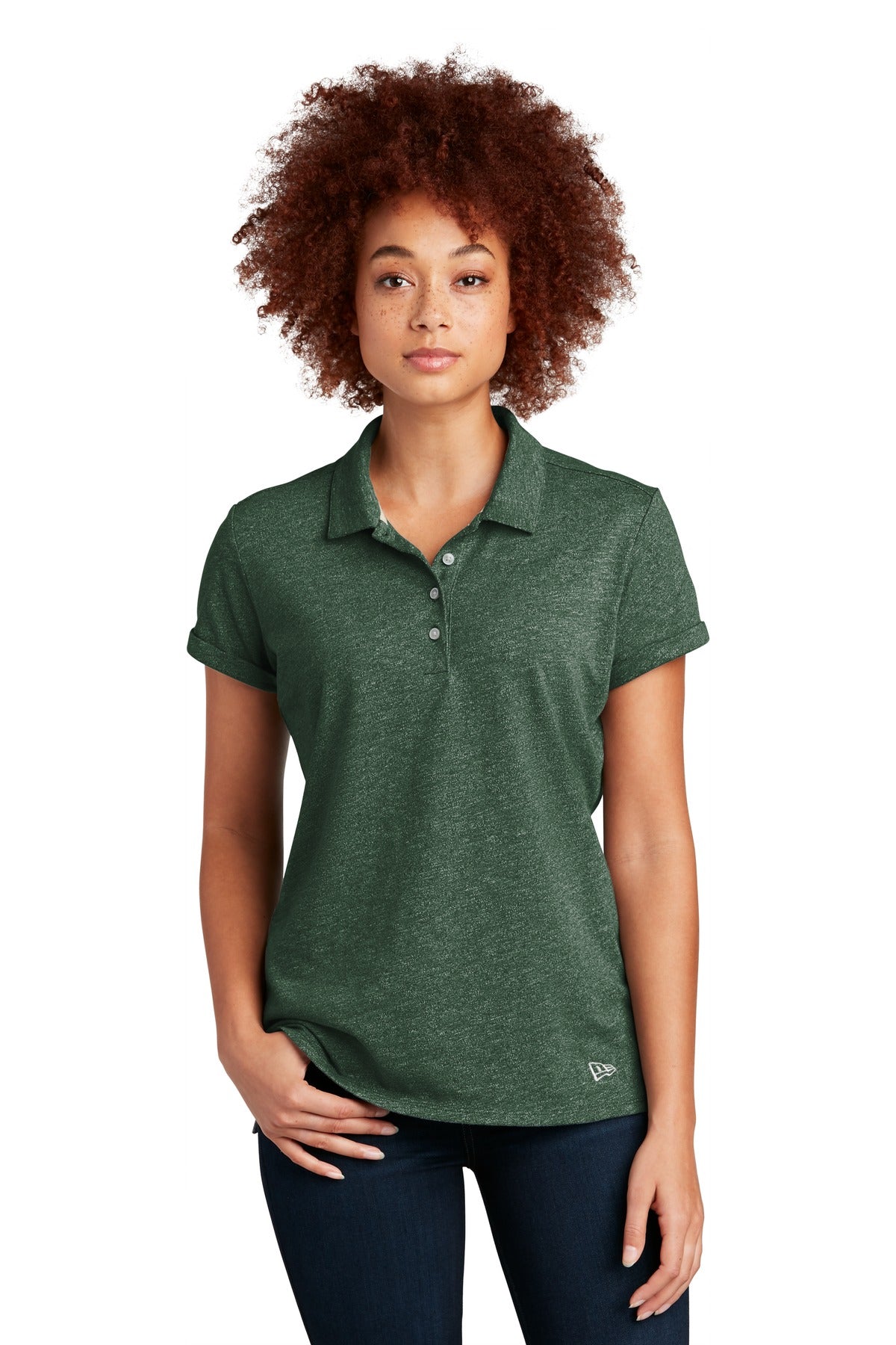 Custom Embroidered New Era Polos/Knits in Dark Green Twist