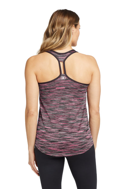 Custom Embroidered OGIO  Women's Verge Racerback Tank. LOE327,Fierce Coral Space Dye