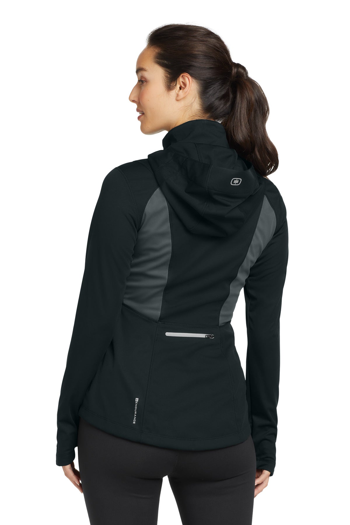 Custom Embroidered OGIO Women's Pivot Soft Shell. LOE721,Blacktop/ Gear Grey