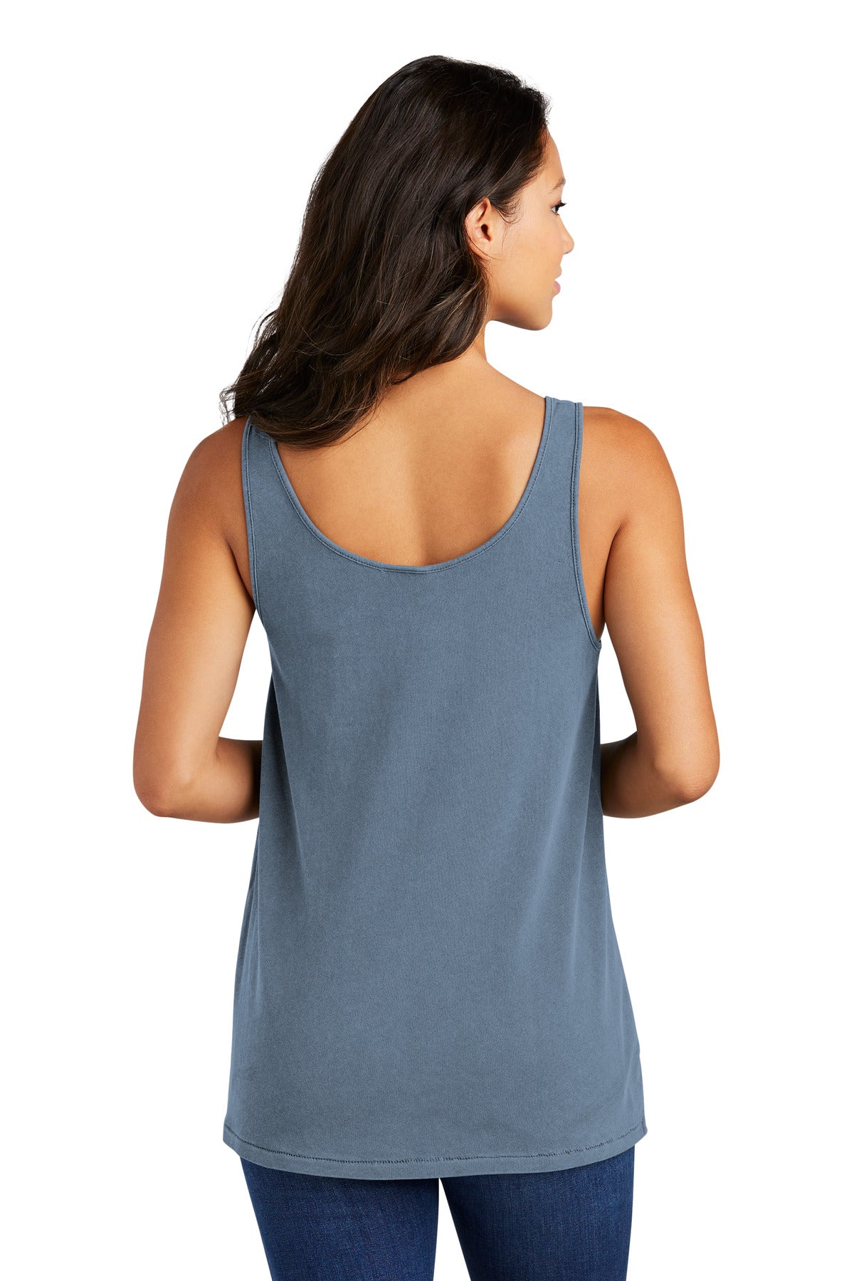 Custom Embroidered Port & Company Women's Beach Wash Garment-Dyed Tank LPC099TT,Faded Denim
