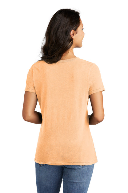 Custom Embroidered Port & Company Women's Beach Wash Garment-Dyed V-Neck Tee LPC099V,Peach