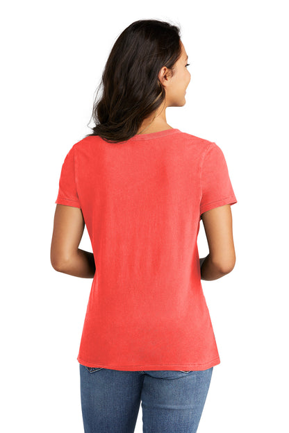 Custom Embroidered Port & Company Women's Beach Wash Garment-Dyed V-Neck Tee LPC099V,Poppy