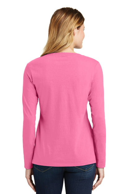 Custom Embroidered Port & Company Women's Long Sleeve Fan Favorite V-Neck Tee. LPC450VLS,New Pink