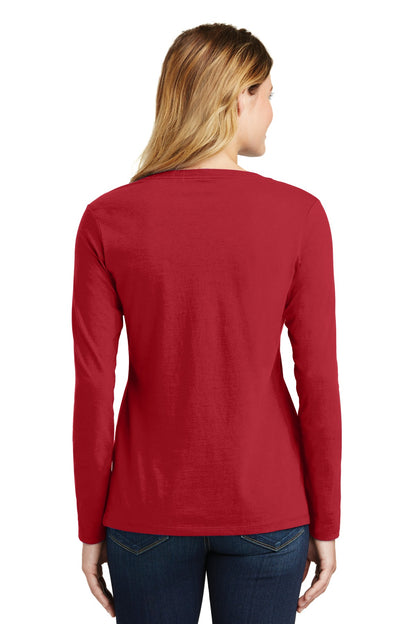 Custom Embroidered Port & Company Women's Long Sleeve Fan Favorite V-Neck Tee. LPC450VLS,Team Cardinal